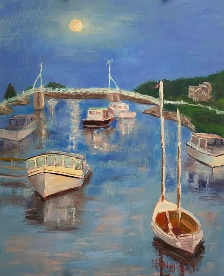Perkins Cove by Moonlight 16X20 oil on linen panel-min