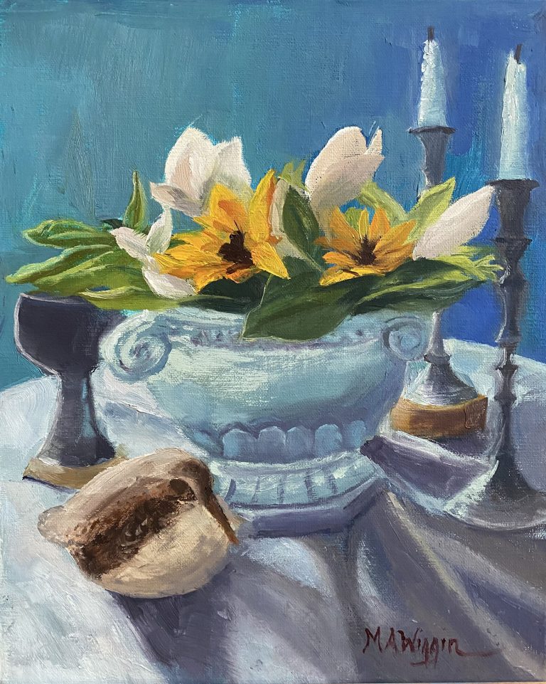 Spring Emerges at the Table 8X10 oil on linen panel ($200 Framed)