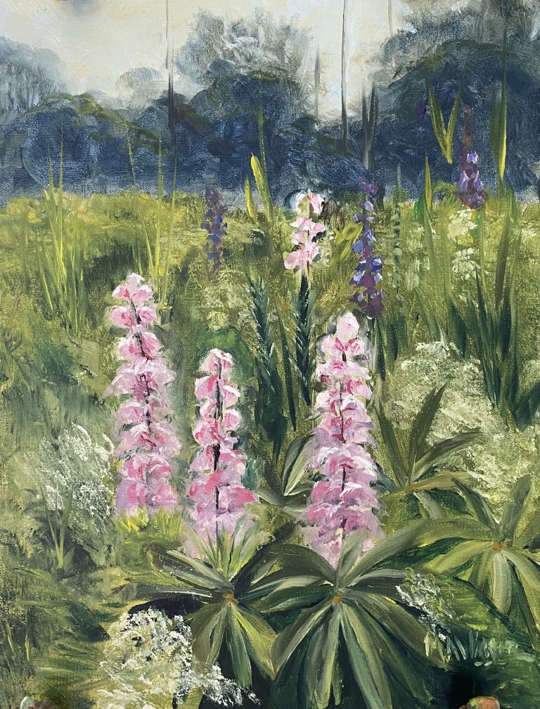 Lupines in the field 9X12 Oil on Linen ($450 Framed)
