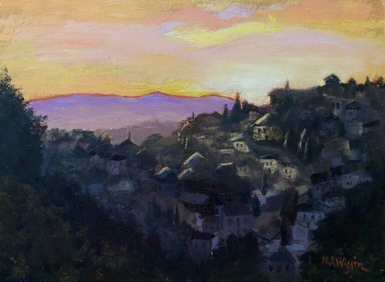 From a Terrace in Granada 12X16 Oil on Linen $650 Framed