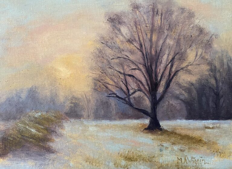 Golden Light of Winter 9×12 Oil on Linen Framed $400