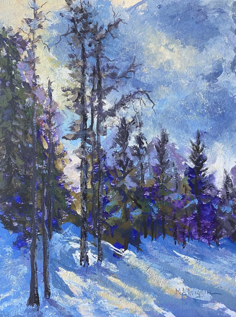Wispy Trees at Sunset 12×16 Gouache Matted and Framed $650