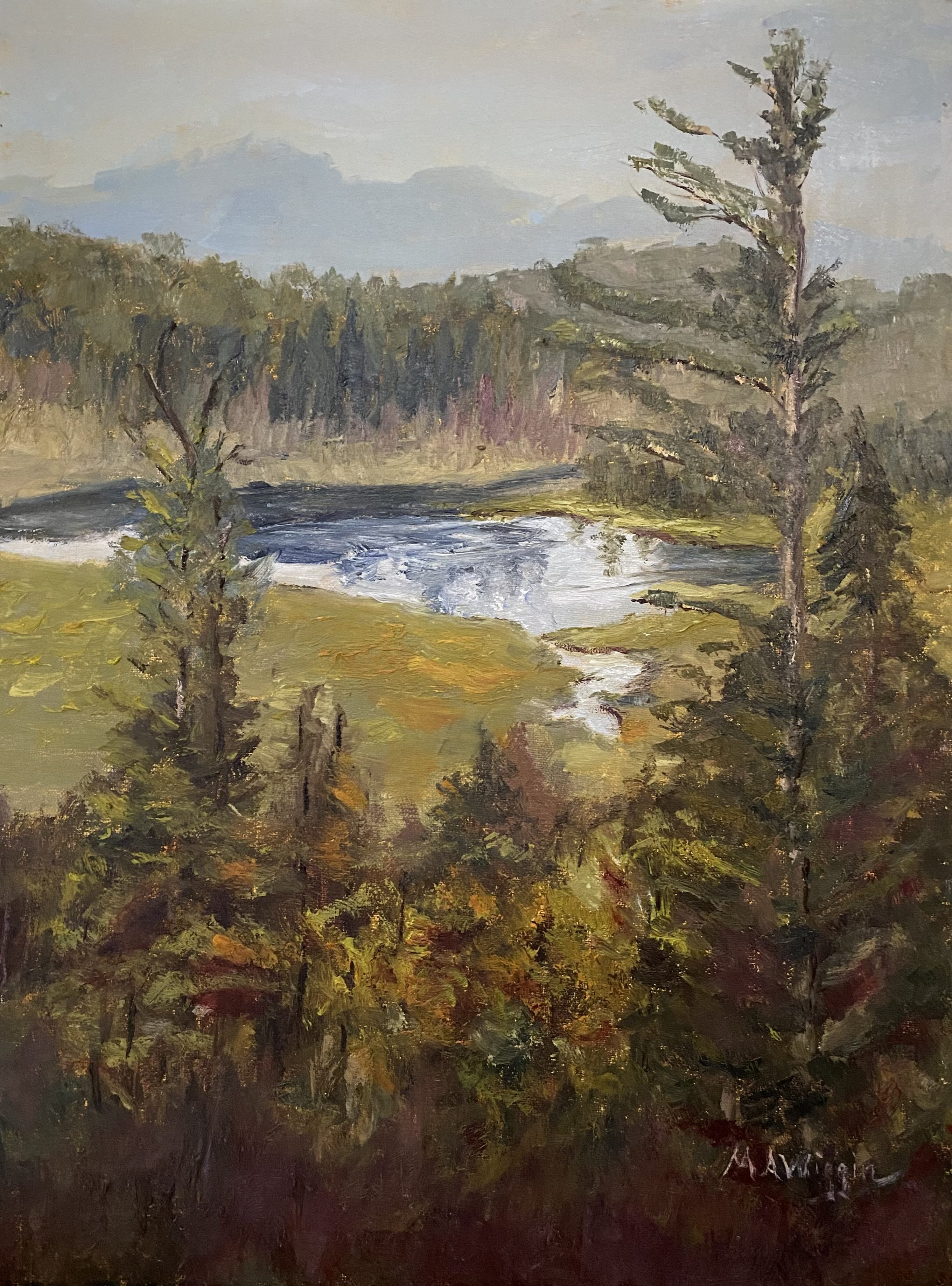 A Lake Through the Woods 12×16 Oil on Linen Framed $800