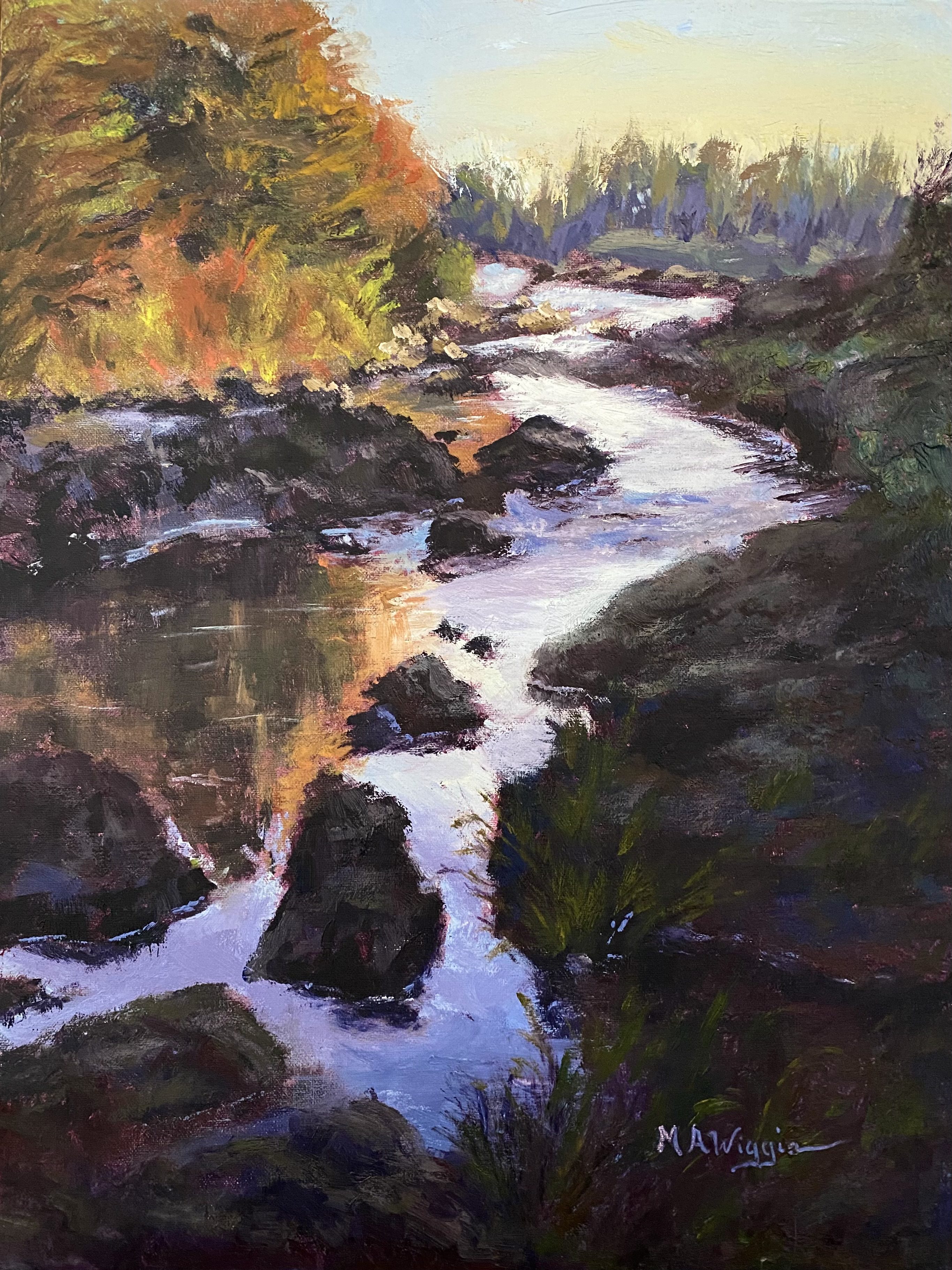 Autumn on the River 12×16 Oil on Linen Framed $800