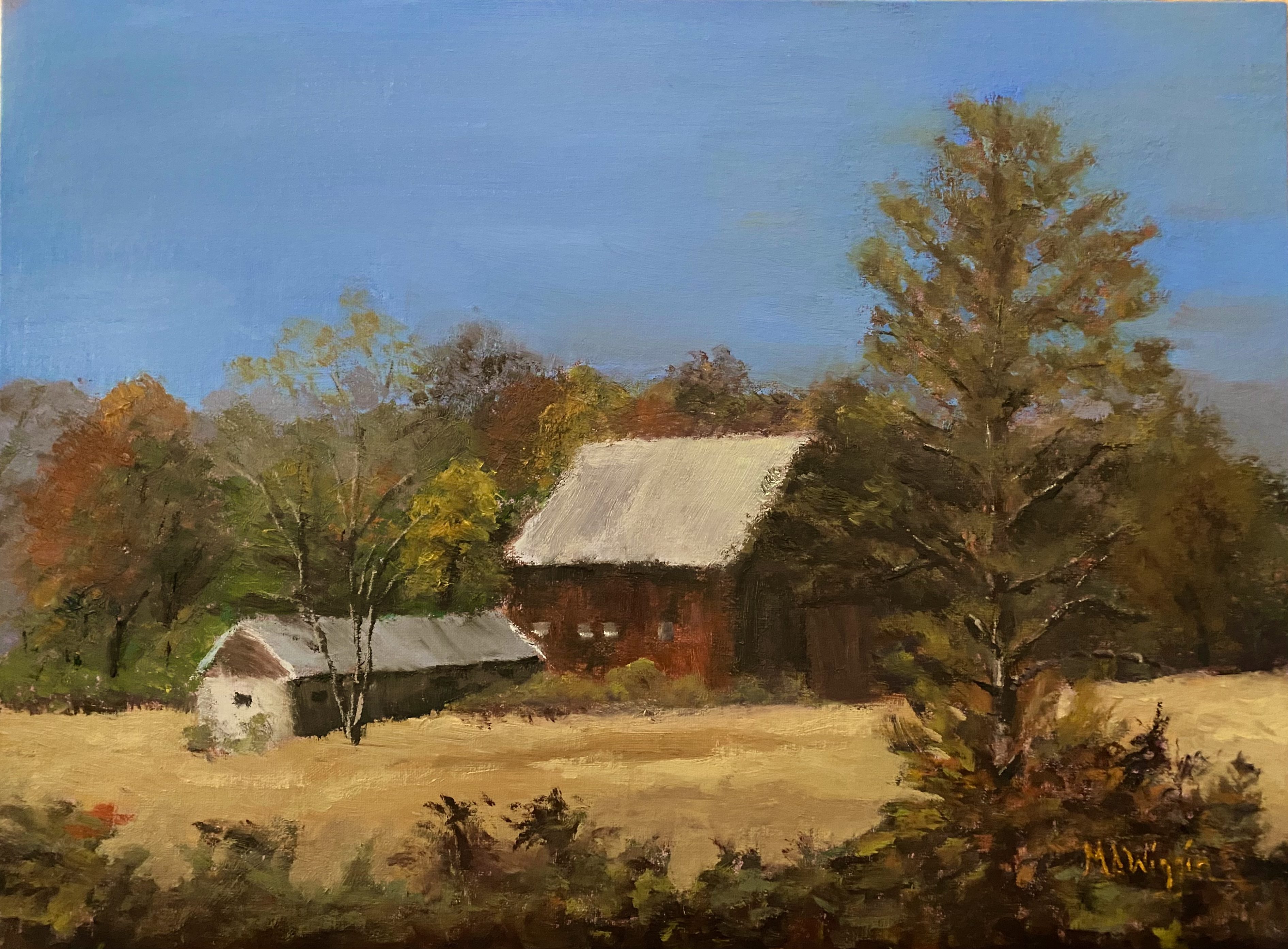 Barn Around the Bend 12 x16 Oil on Linen framed $800
