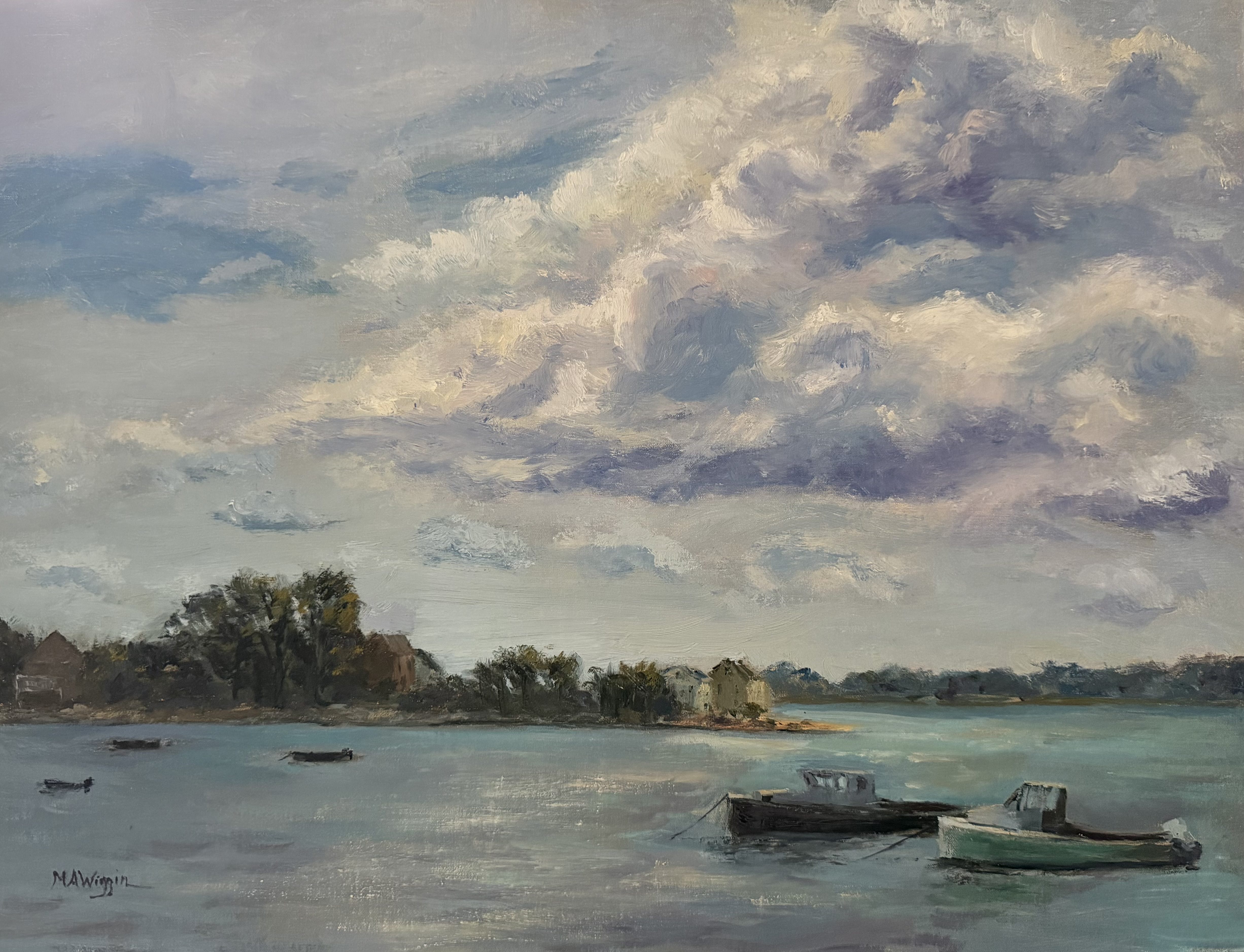 Clouds Roll Into the Harbor 18×24 Oil on Linen Panel ($1250 Framed)